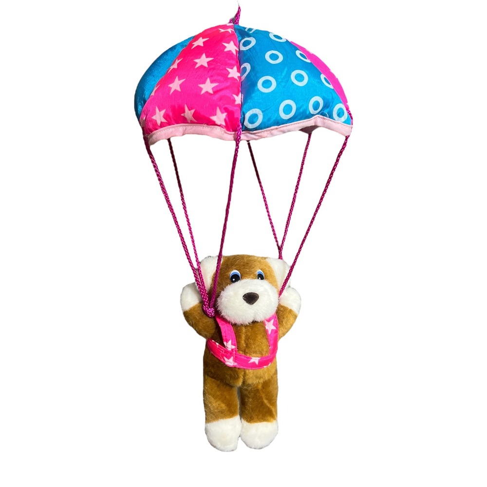 Vintage 1994 Giftco 8" Plush Paratrooper Teddy Bear Stuffed Animal Toy Pink Blue